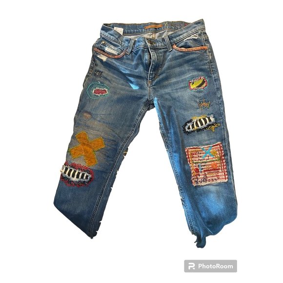 Size 27 Joe's Custom Embroidery and Patchwork Distressed Skinny Jeans One of a k - Picture 1 of 7